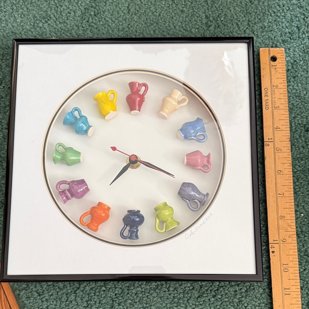 Carlos Silva Centuries Clayworks Handmade Ceramic Pitcher Clock, signed and date